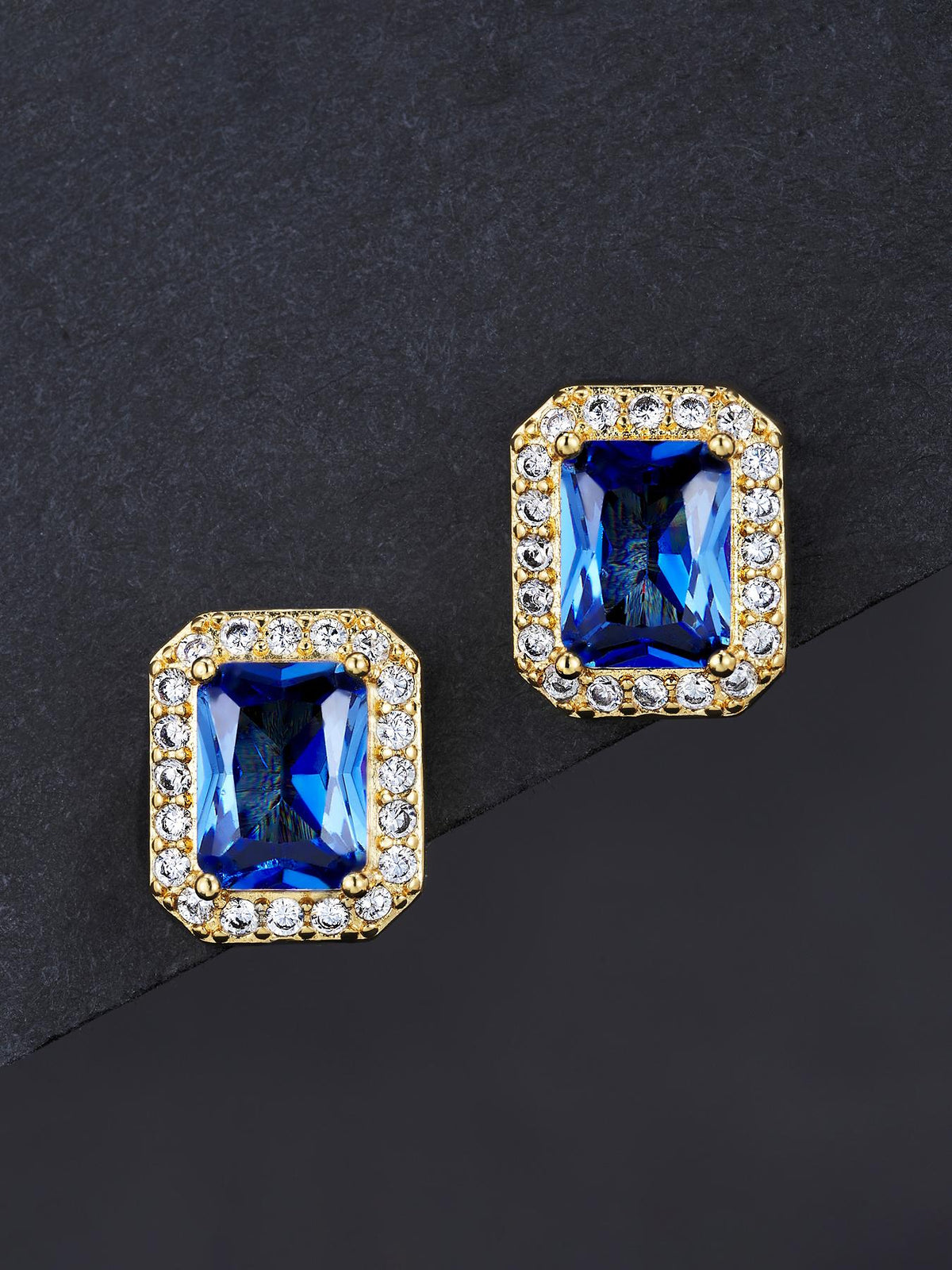 Blue Gem Iced Stud Earrings