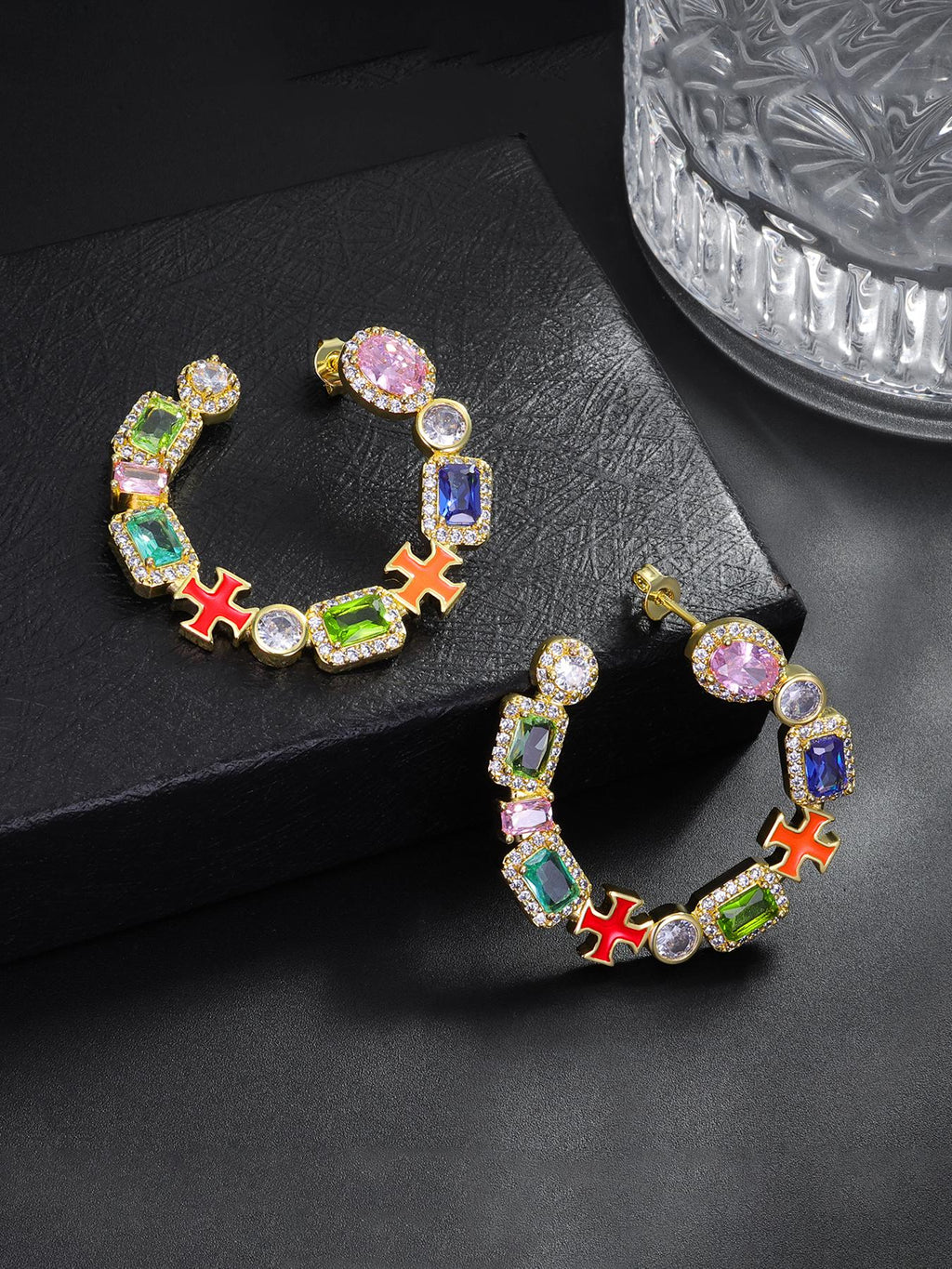 Colorful Enamel Cross Stud Earrings