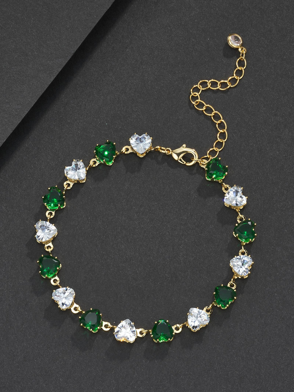 Two-Tone Green Heart Charm Bracelet
