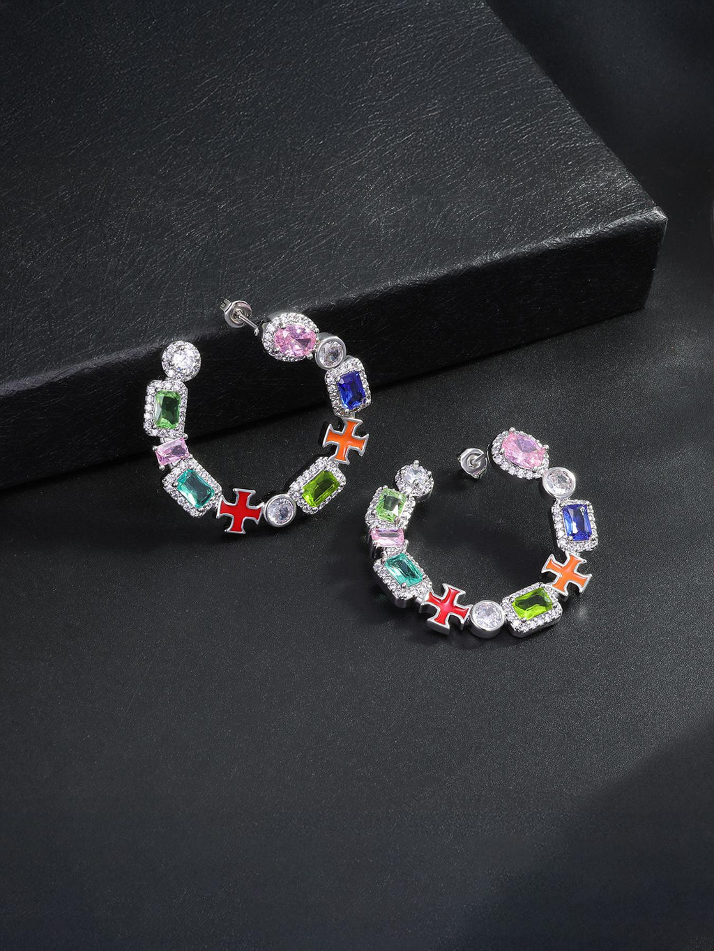 Colorful Enamel Cross Stud Earrings