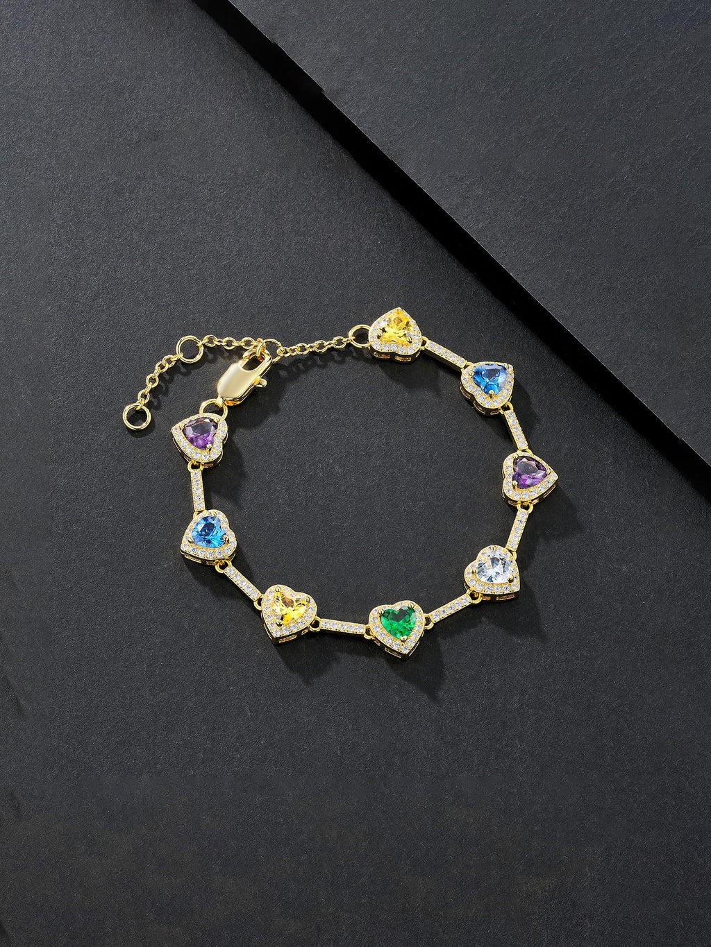 Multicolor Heart CZ Statement Bracelet
