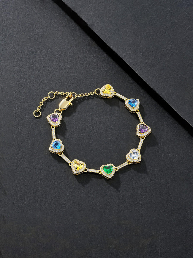 Multicolor Heart CZ Statement Bracelet Hover Image