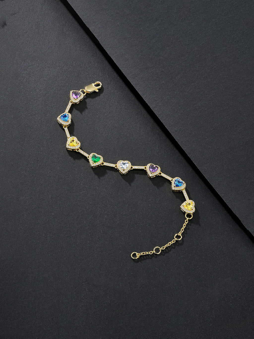 Multicolor Heart CZ Statement Bracelet