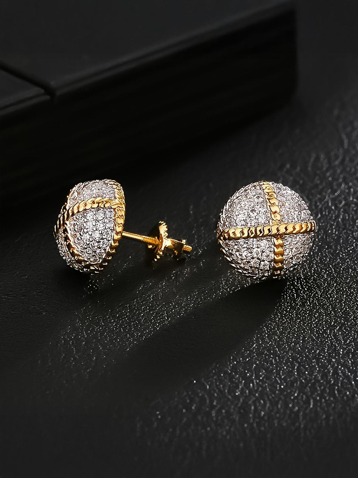 Iced Half-Halo Cross Stud Earrings