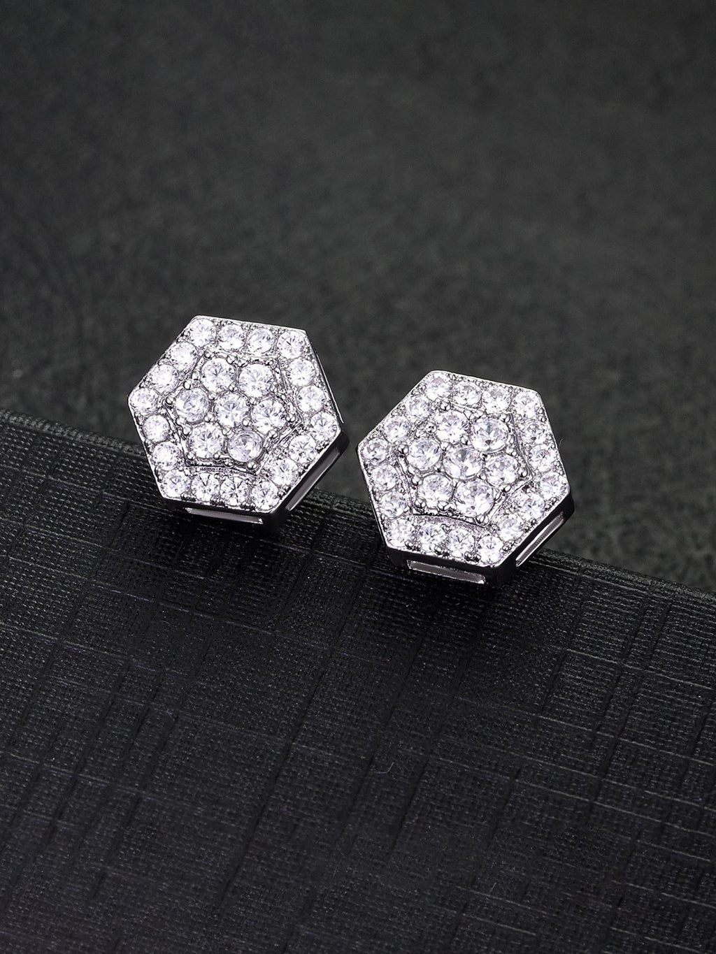 Iced Hexagon CZ Stud Earring Set