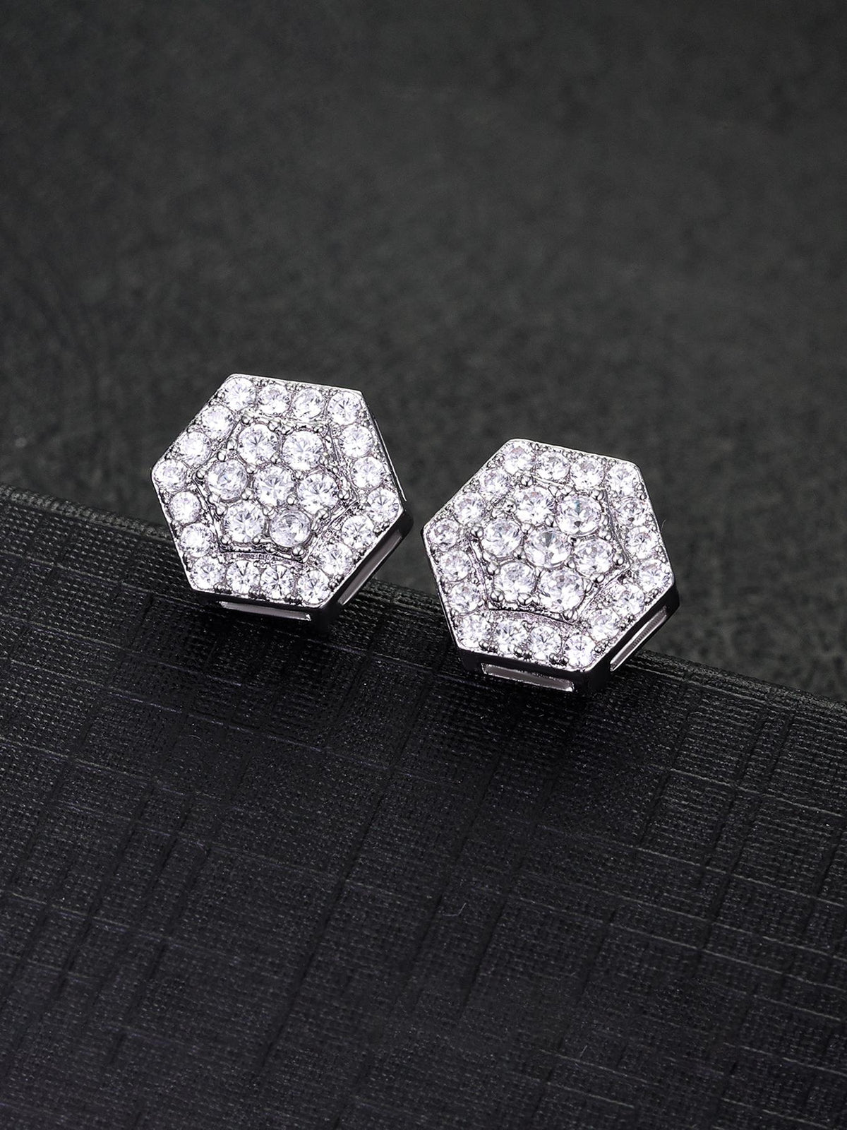 Iced Hexagon CZ Stud Earring Set