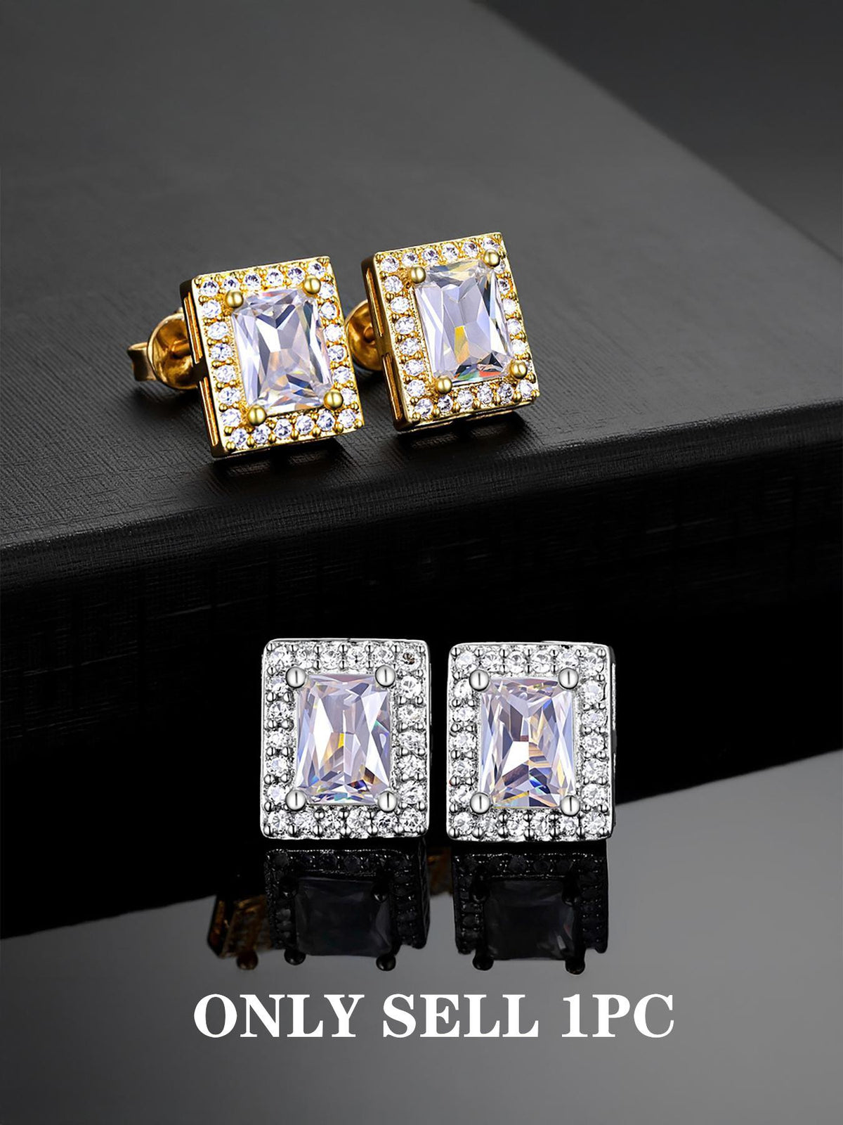 Iced Square CZ Stud Earrings