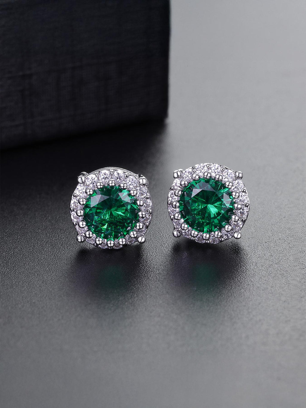 Emerald Green Round CZ Stud Earrings