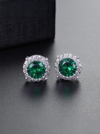 Emerald Green Round CZ Stud Earrings