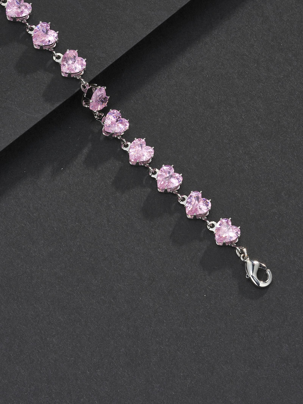 6mm Adjustable Pink Heart CZ  Bracelet