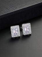 Iced Square CZ Stud Earrings
