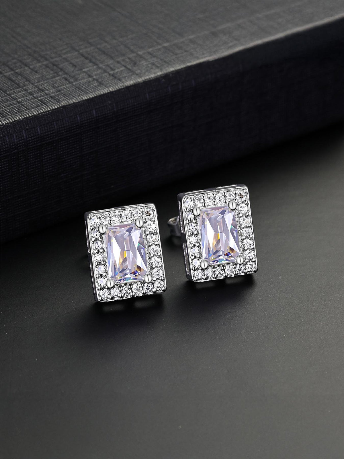 Iced Square CZ Stud Earrings