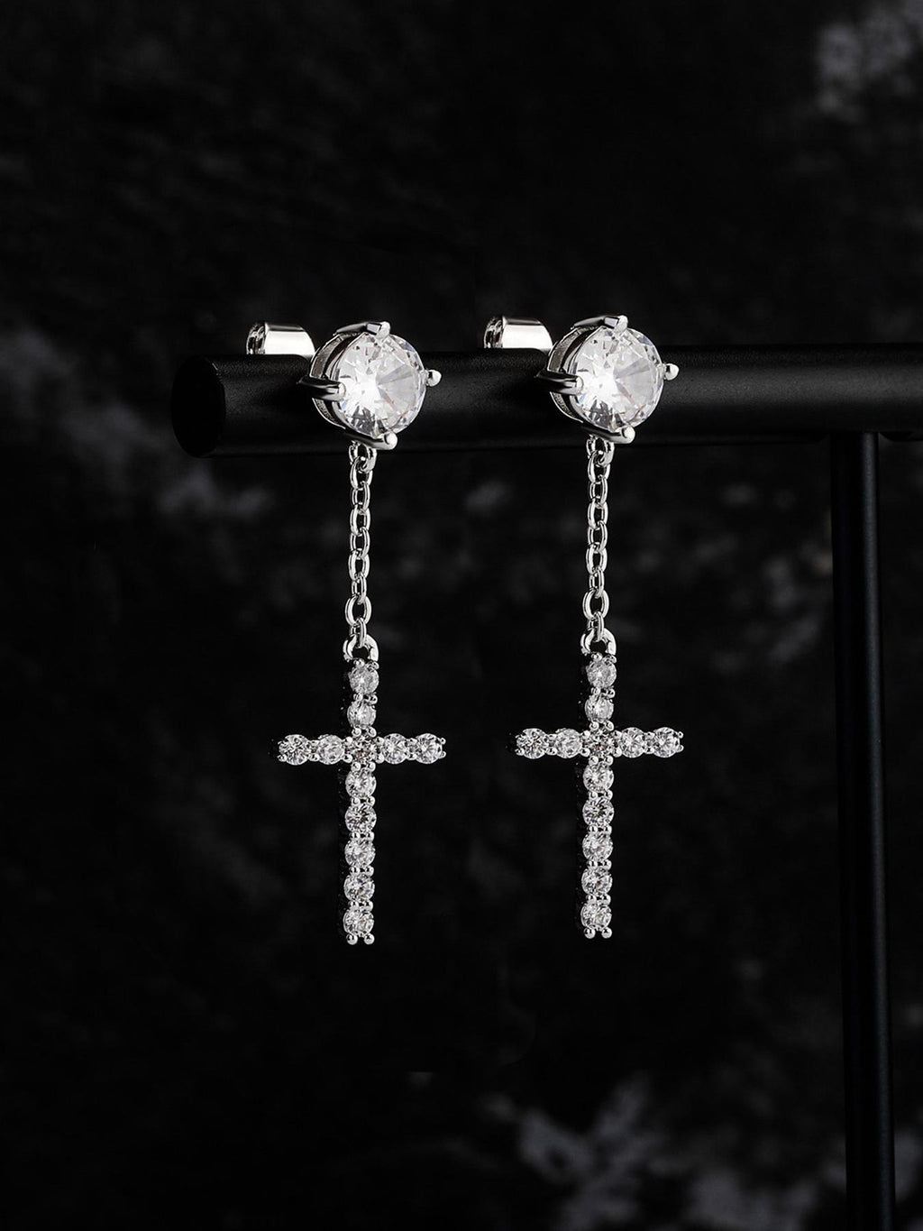 Iced Cross CZ Stud Earrings