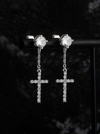 Iced Cross CZ Stud Earrings