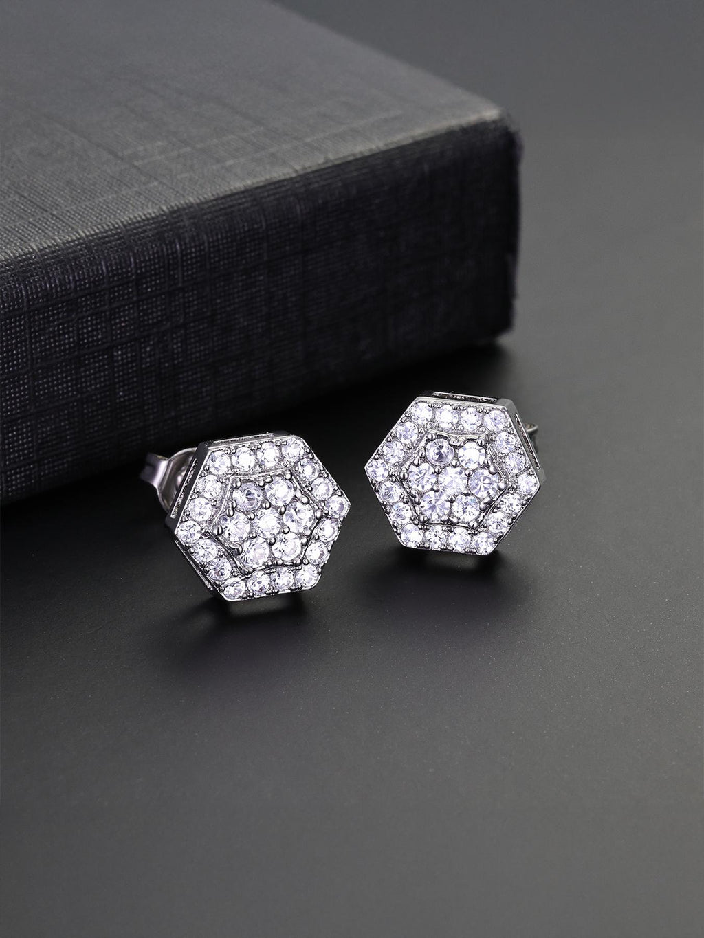 Iced Hexagon CZ Stud Earring Set
