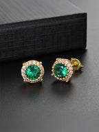 Emerald Green Round CZ Stud Earrings