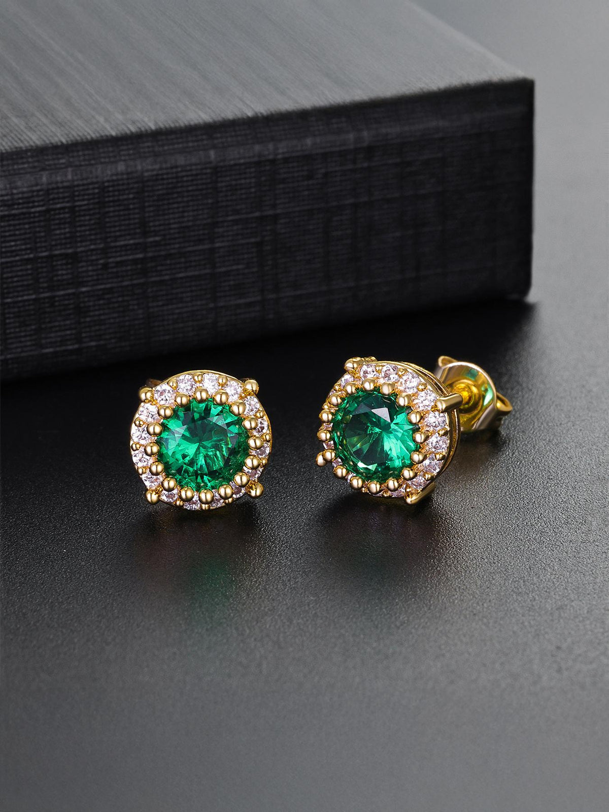 Emerald Green Round CZ Stud Earrings