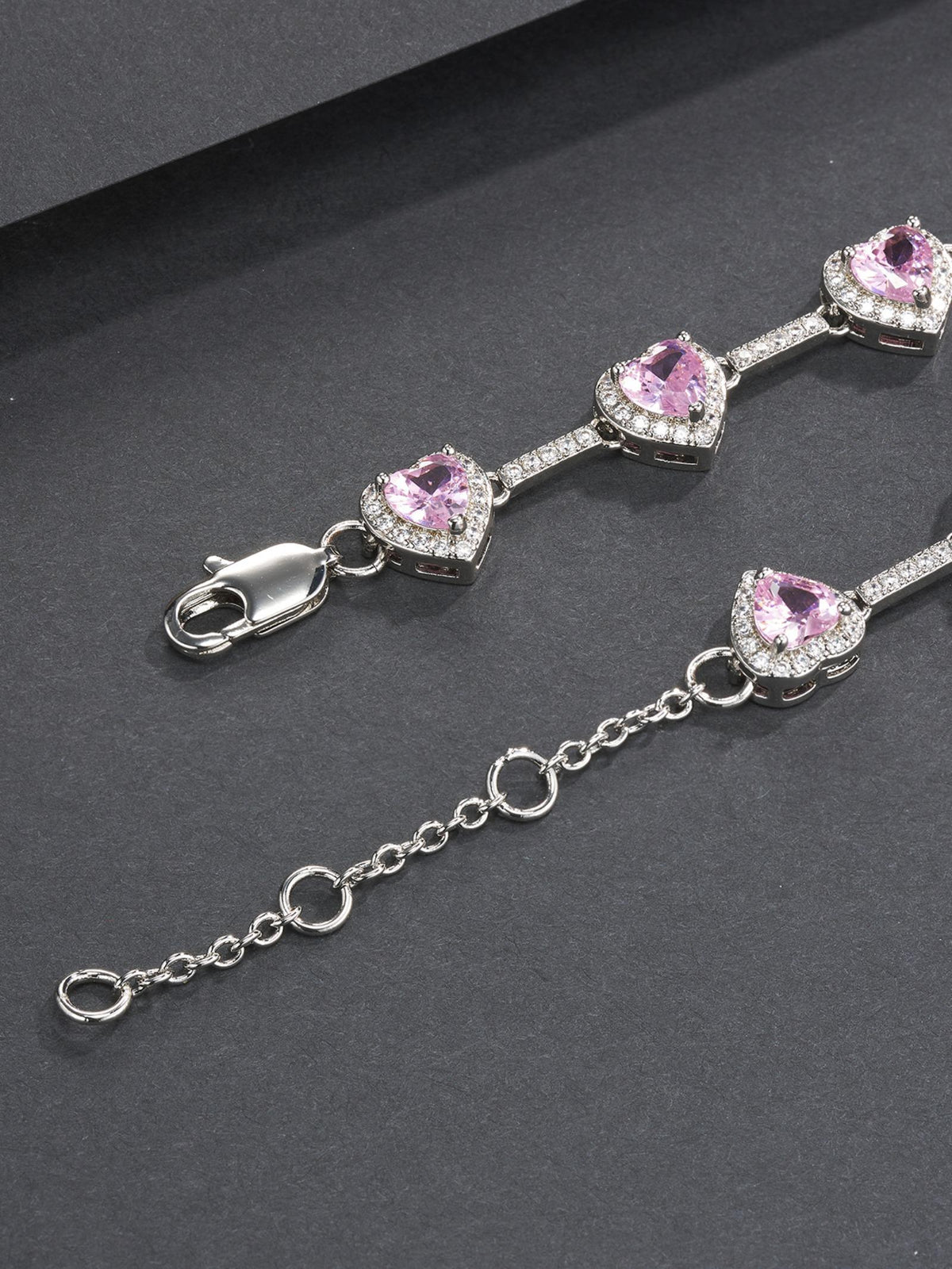 10mm Pink Heart CZ Statement Bracelet