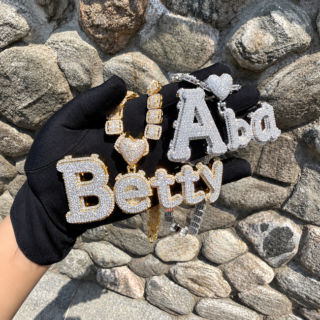 Custom JOKS Letter Pendant with Iced Heart Bail Main Image