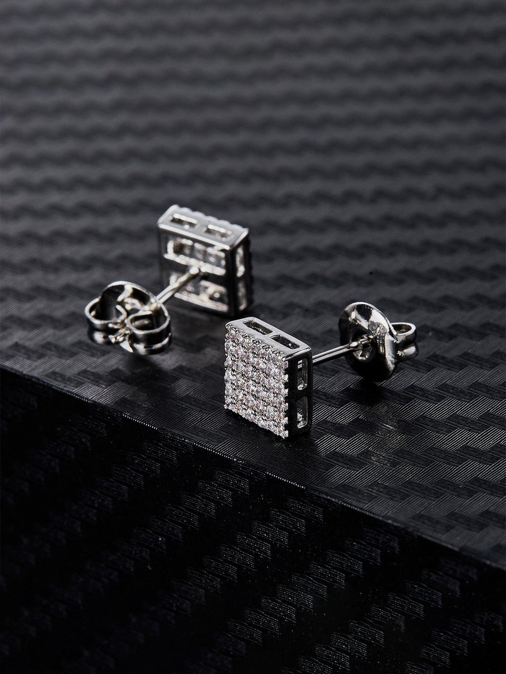 Iced Square CZ Stud Earring Set
