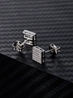 Iced Square CZ Stud Earring Set