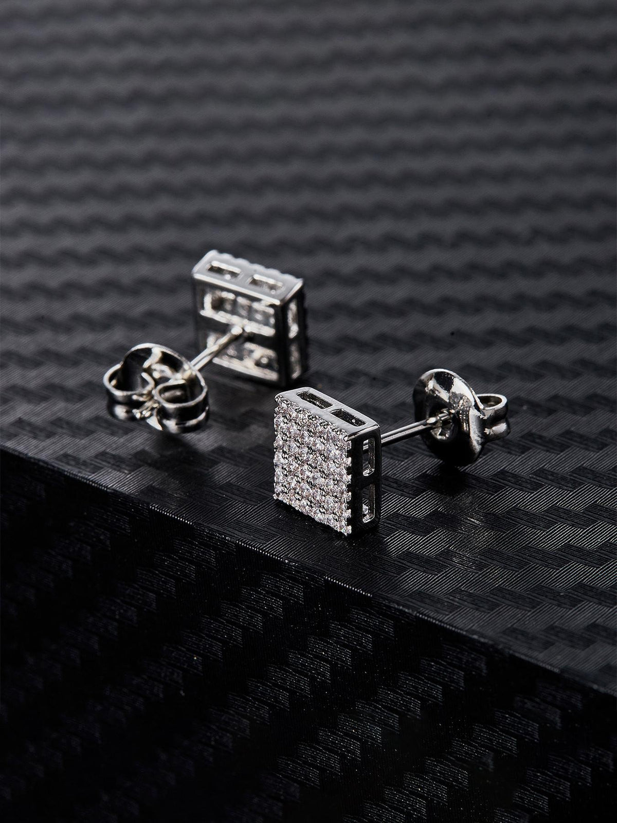 Iced Square CZ Stud Earring Set