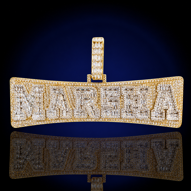 Custom Arched Baguette Bubble Name Pendant Hover Image