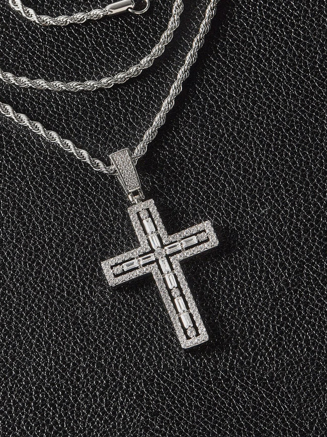 Openwork Iced Cross Pendant Hover Image