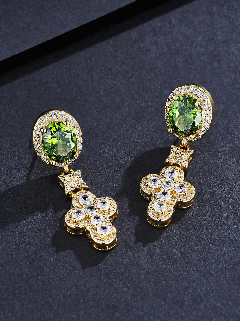 Emerald Green CZ Cross Stud Earrings