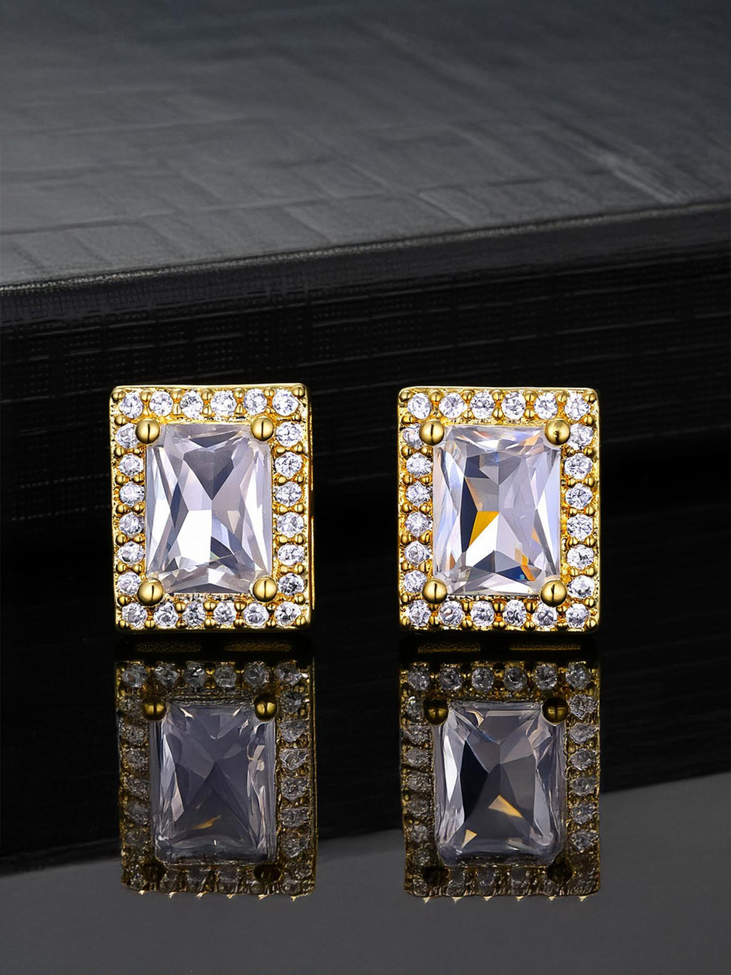 Iced Square CZ Stud Earrings
