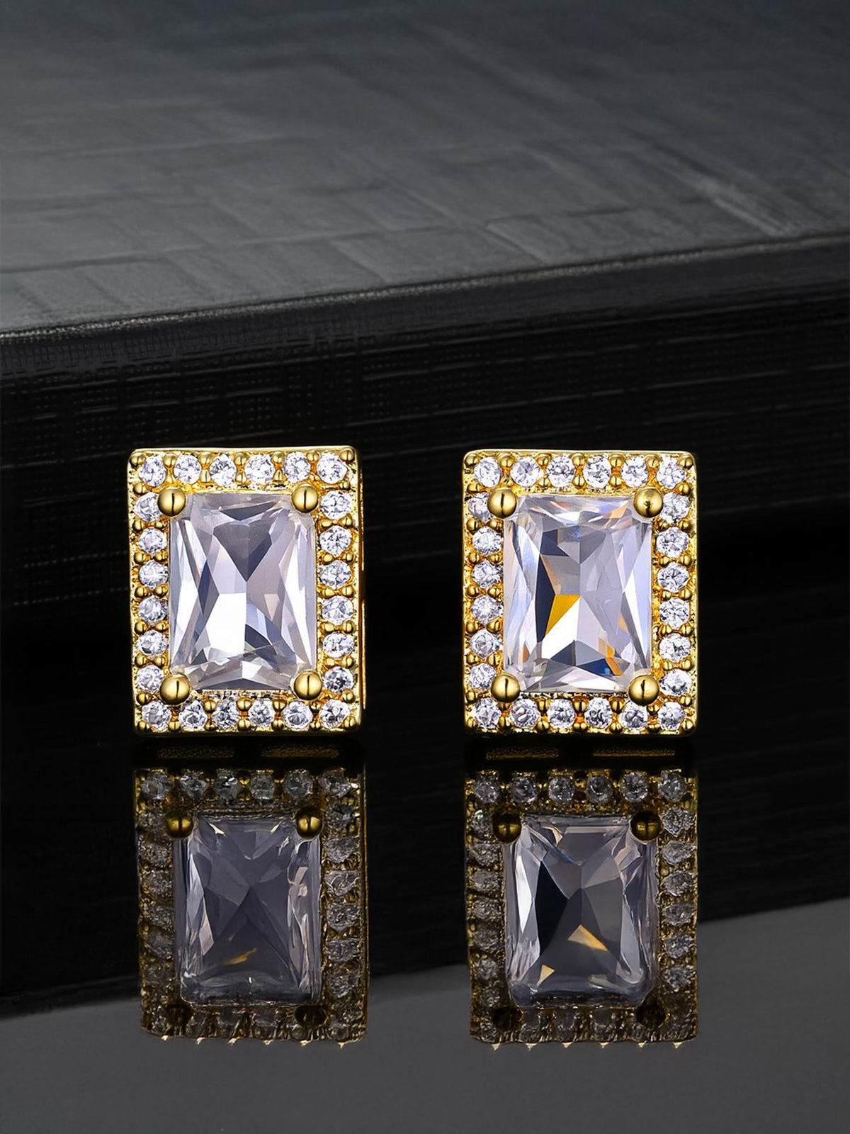 Iced Square CZ Stud Earrings