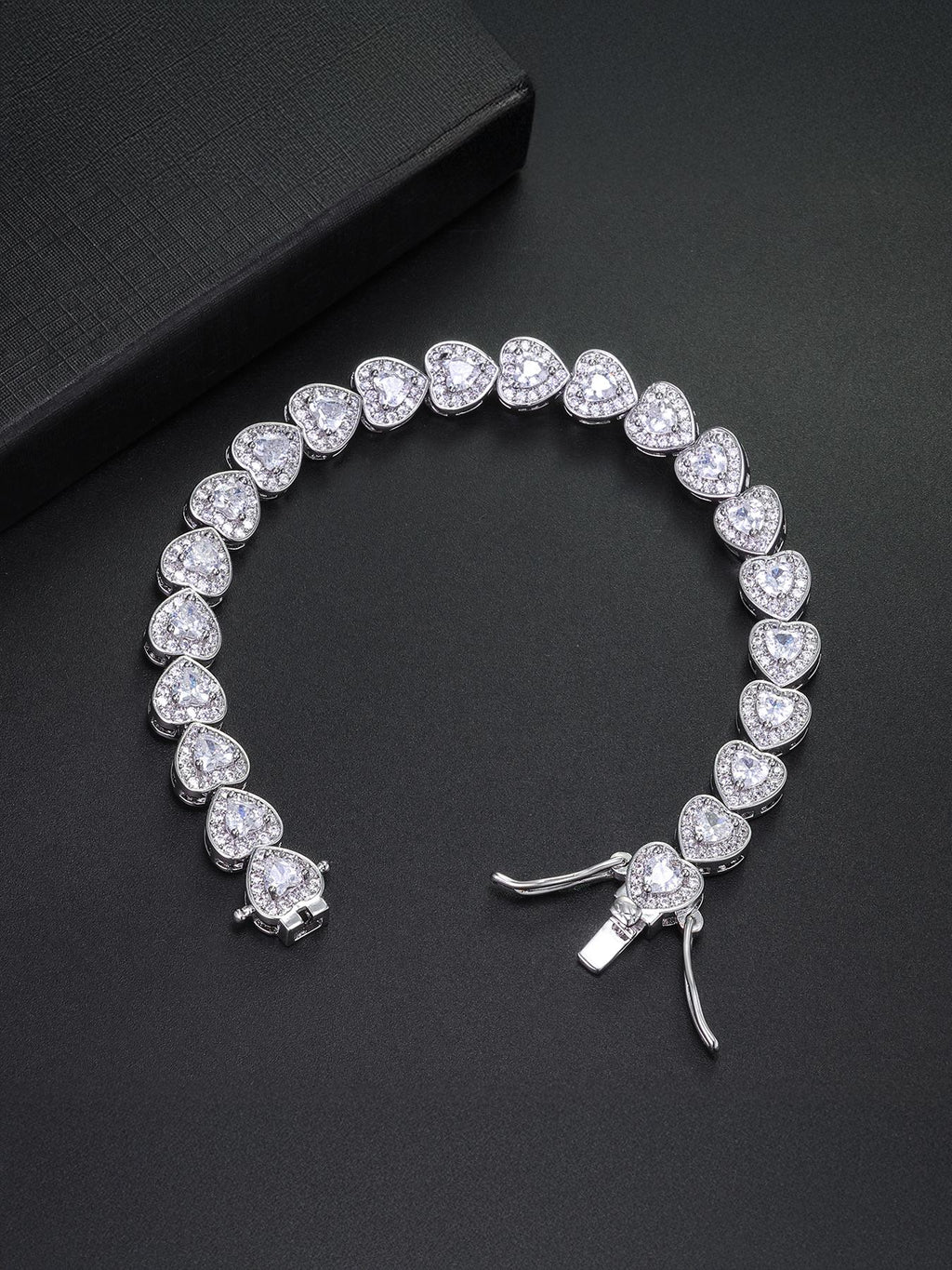 White CZ Heart Tennis Bracelet