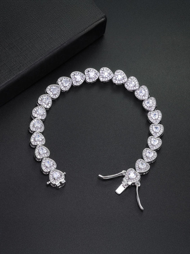 White CZ Heart Tennis Bracelet Hover Image