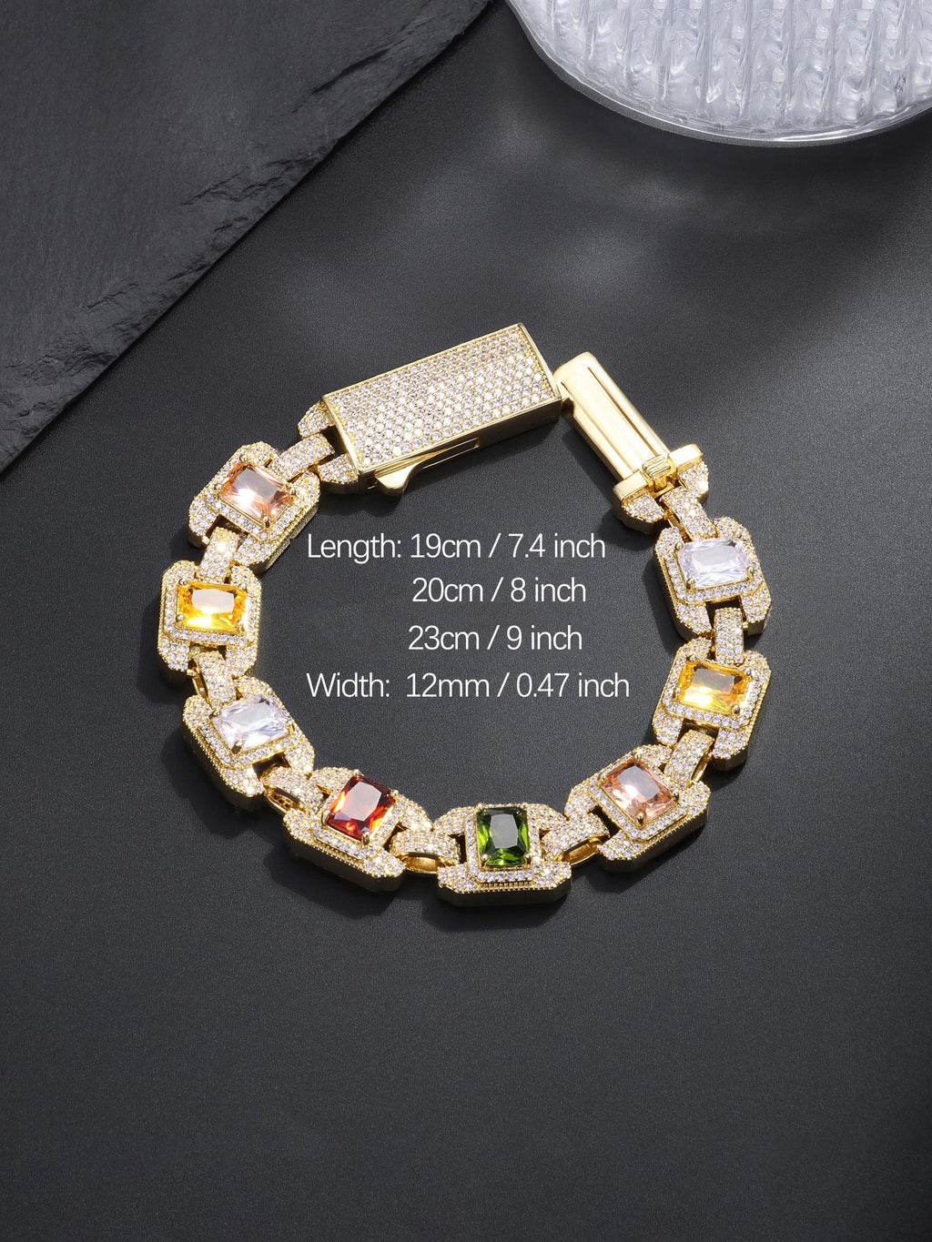 Iced Multicolor Square‑CZ Cuban Link Bracelet