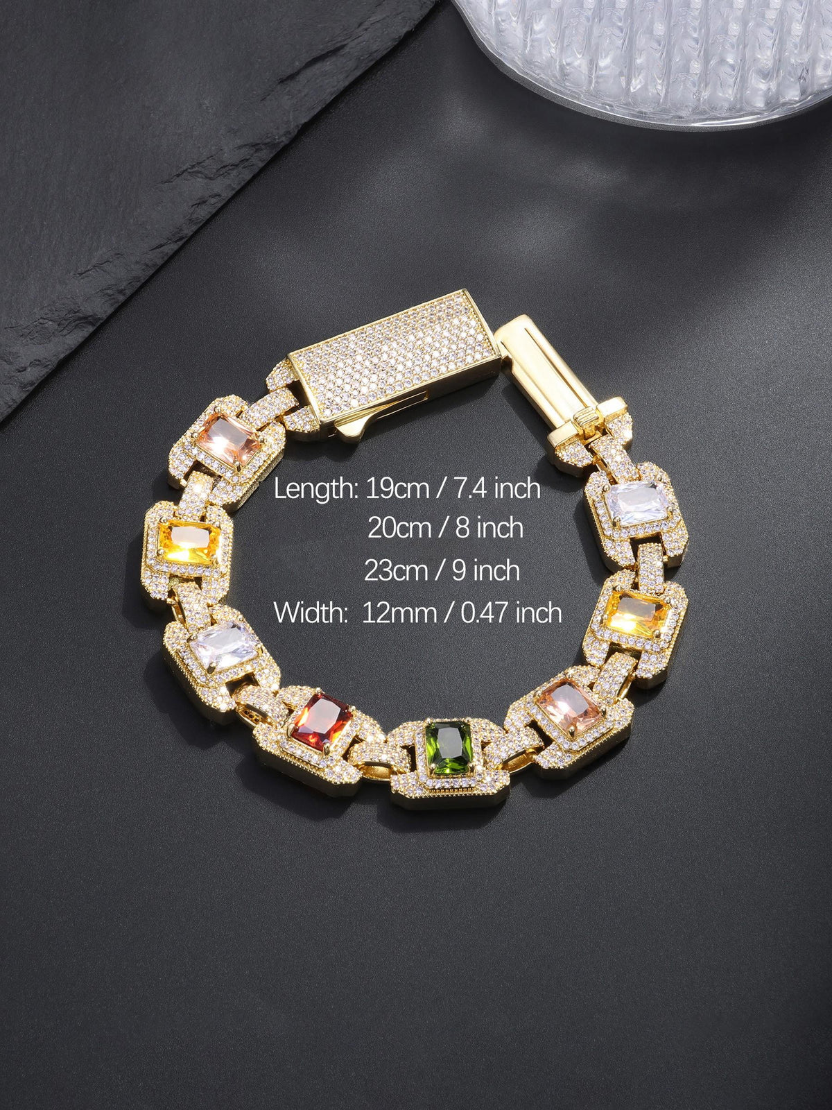 Iced Multicolor Square‑CZ Cuban Link Bracelet