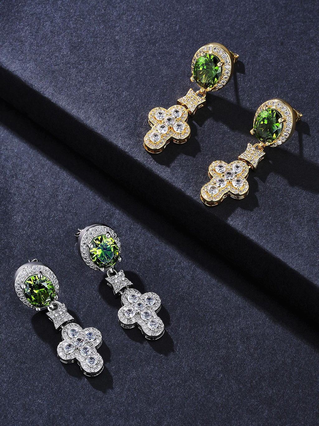 Emerald Green CZ Cross Stud Earrings