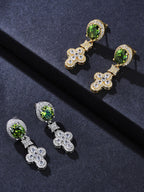 Emerald Green CZ Cross Stud Earrings