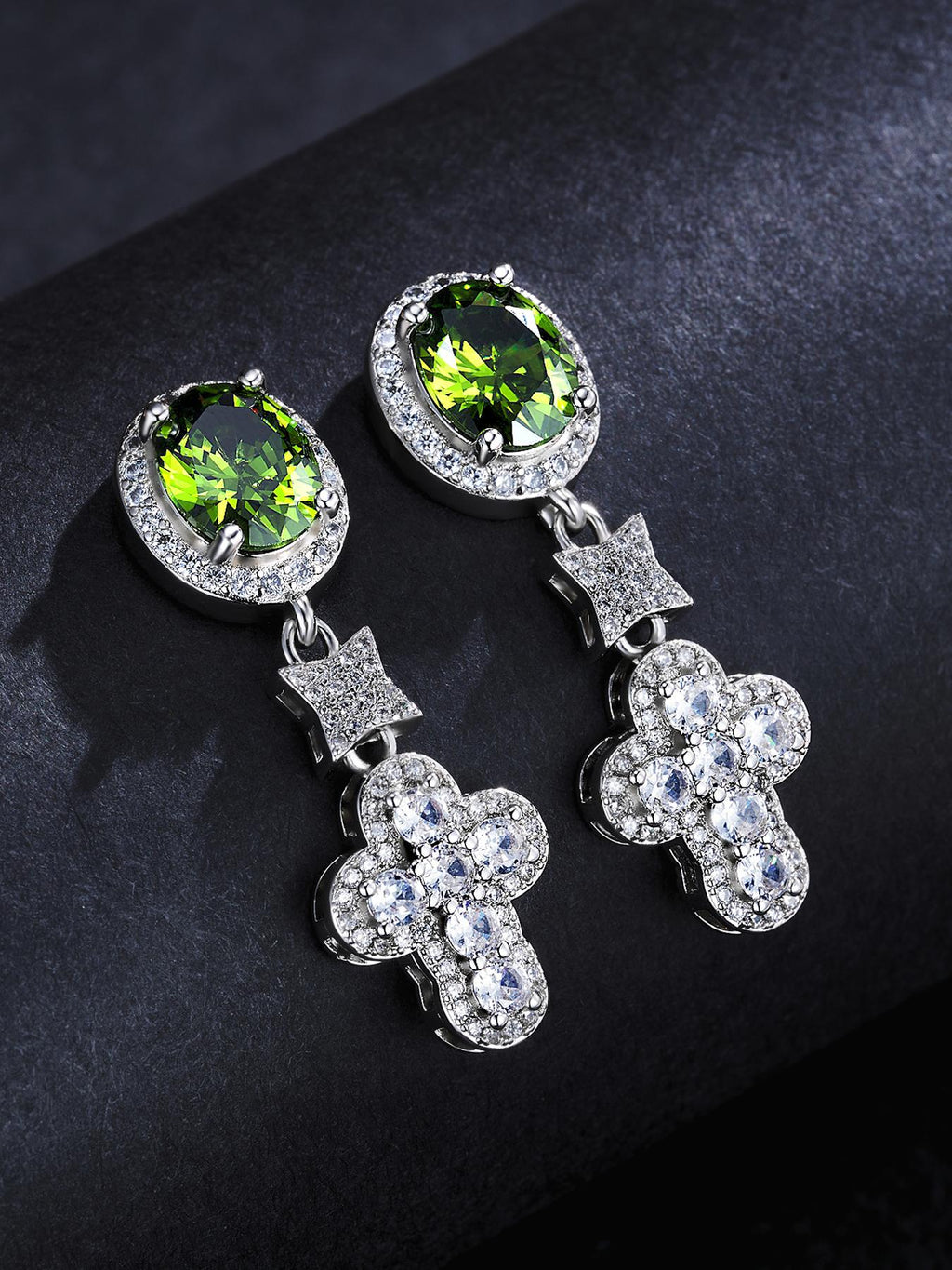 Emerald Green CZ Cross Stud Earrings
