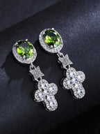 Emerald Green CZ Cross Stud Earrings