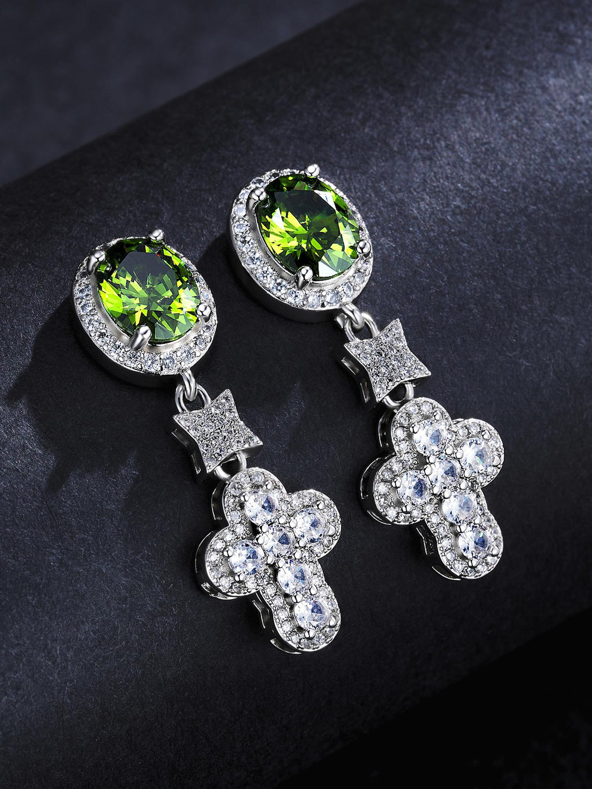 Emerald Green CZ Cross Stud Earrings