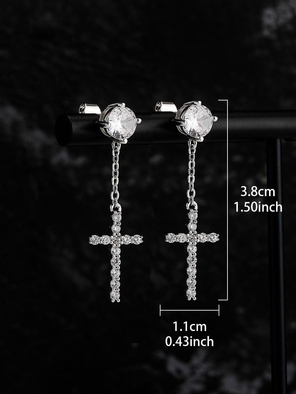Iced Cross CZ Stud Earrings
