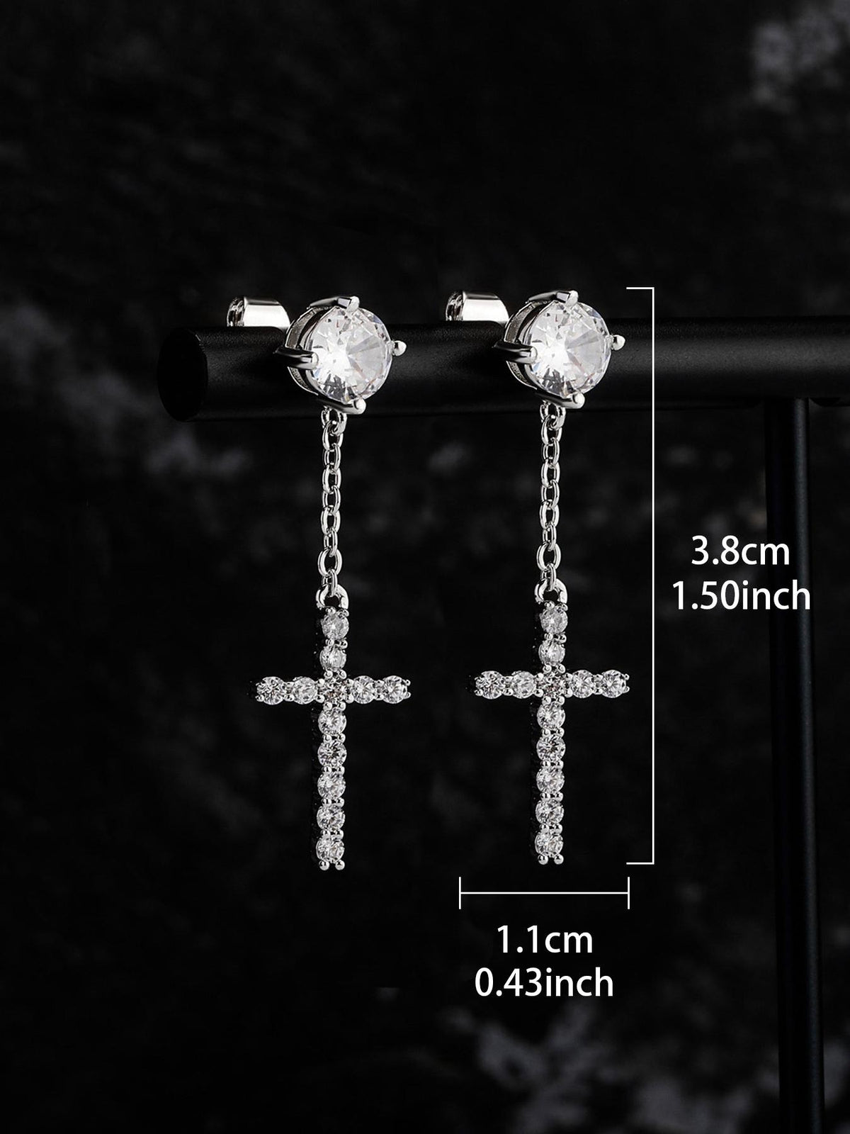 Iced Cross CZ Stud Earrings