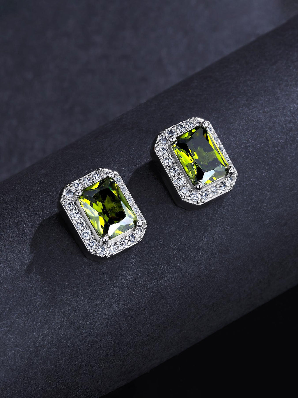 Green CZ Street Stud Earrings