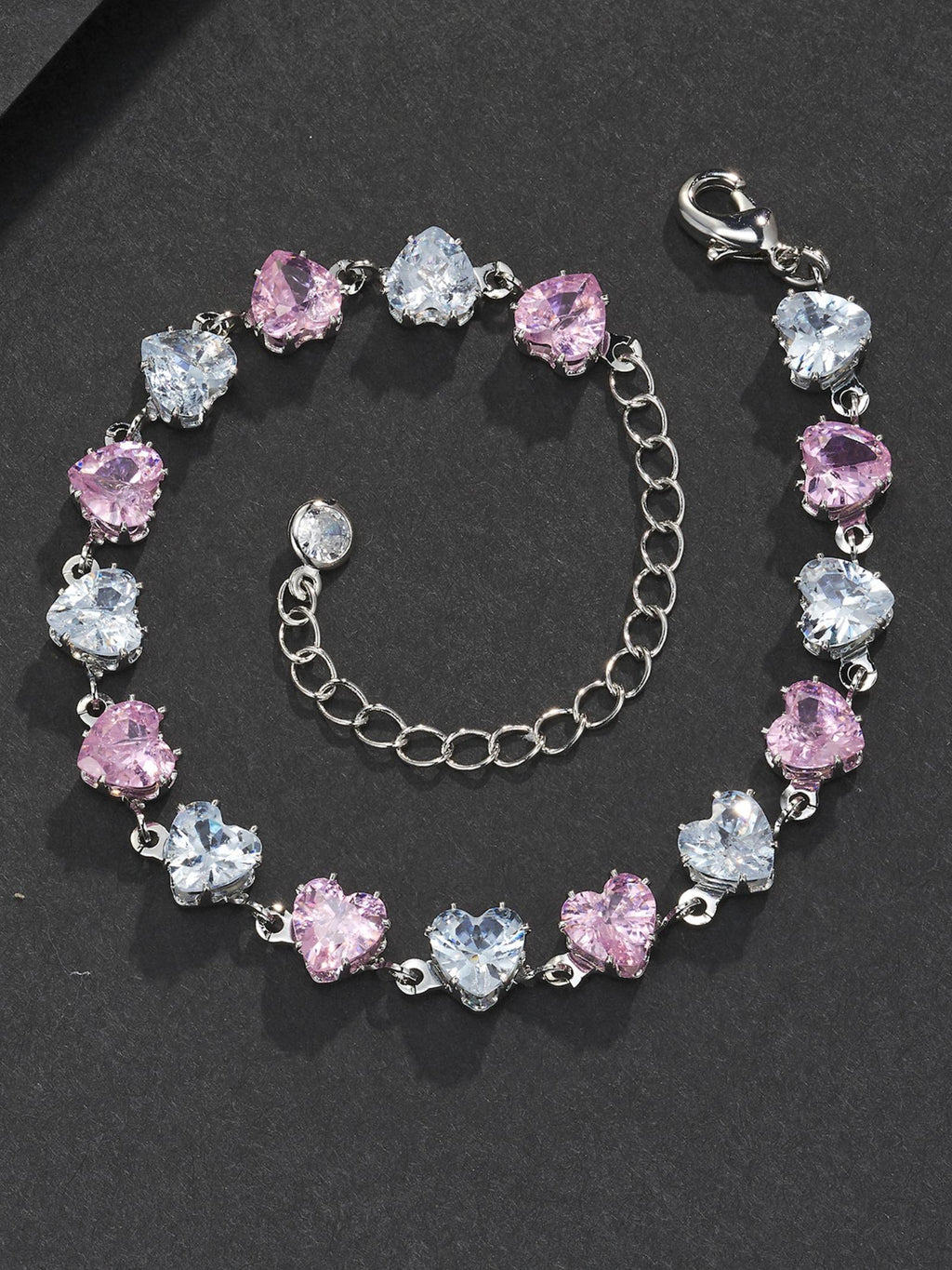 Pink Heart CZ Statement Bracelet