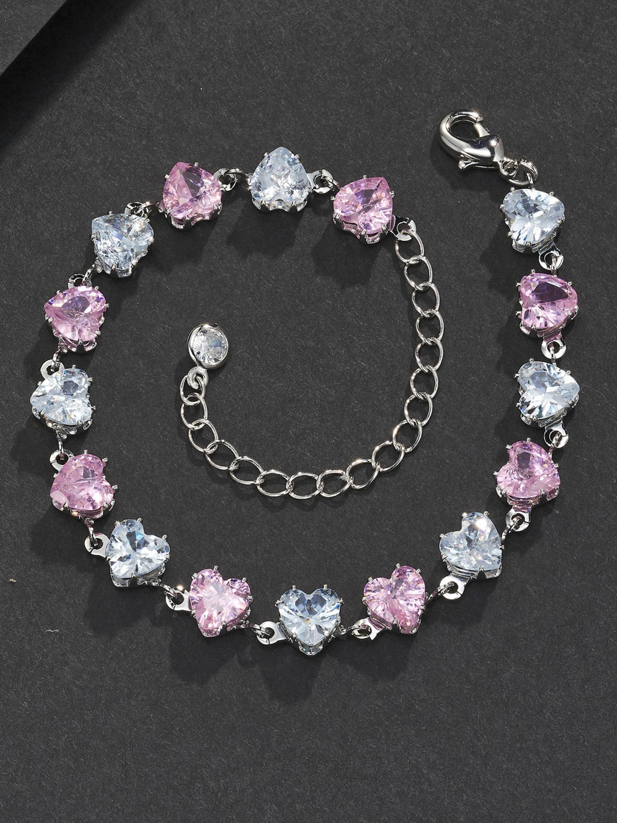 Pink Heart CZ Statement Bracelet