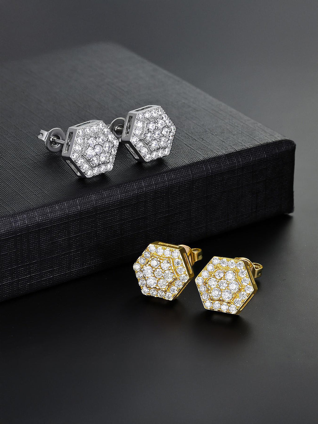 Iced Hexagon CZ Stud Earring Set