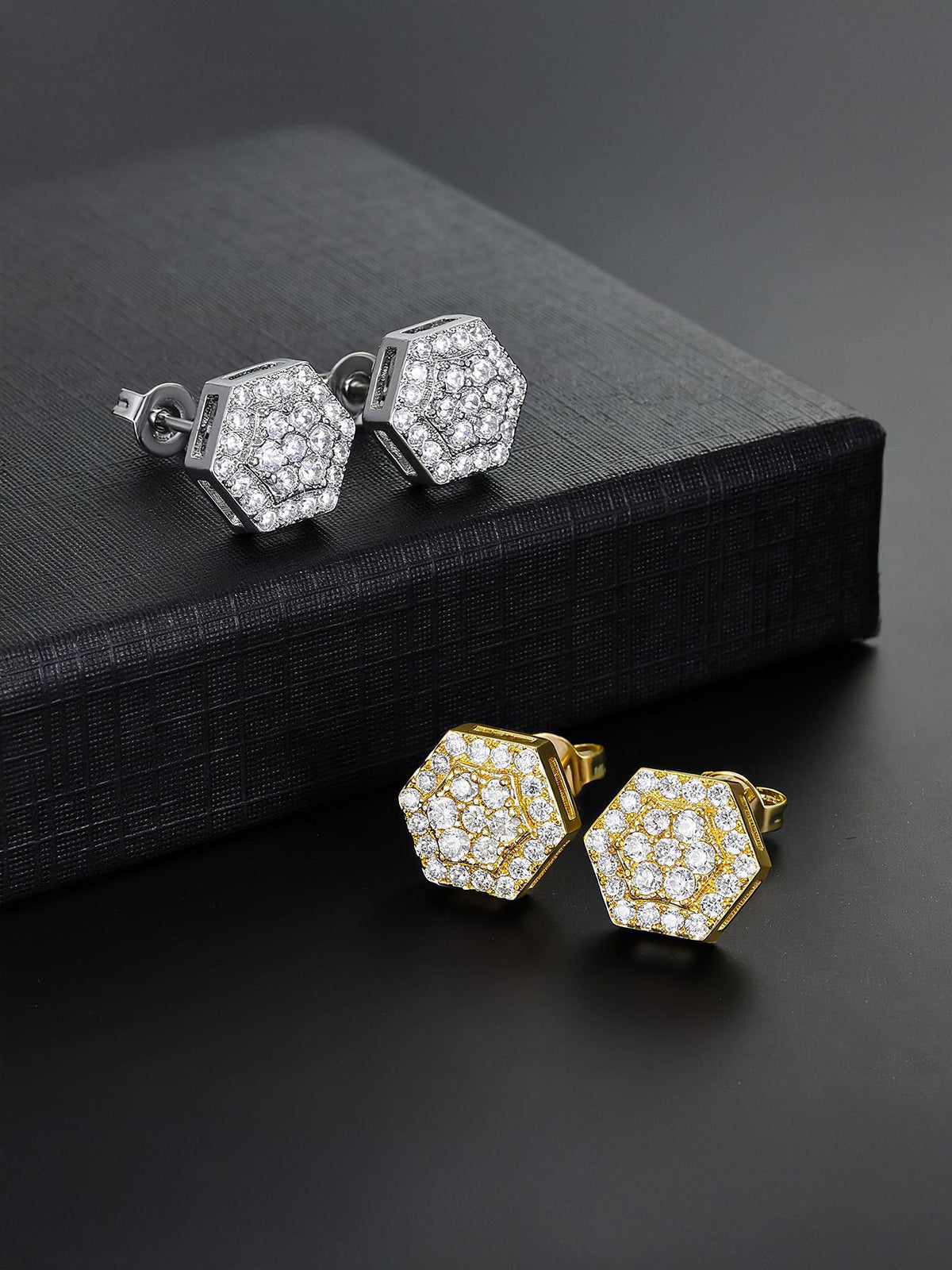 Iced Hexagon CZ Stud Earring Set
