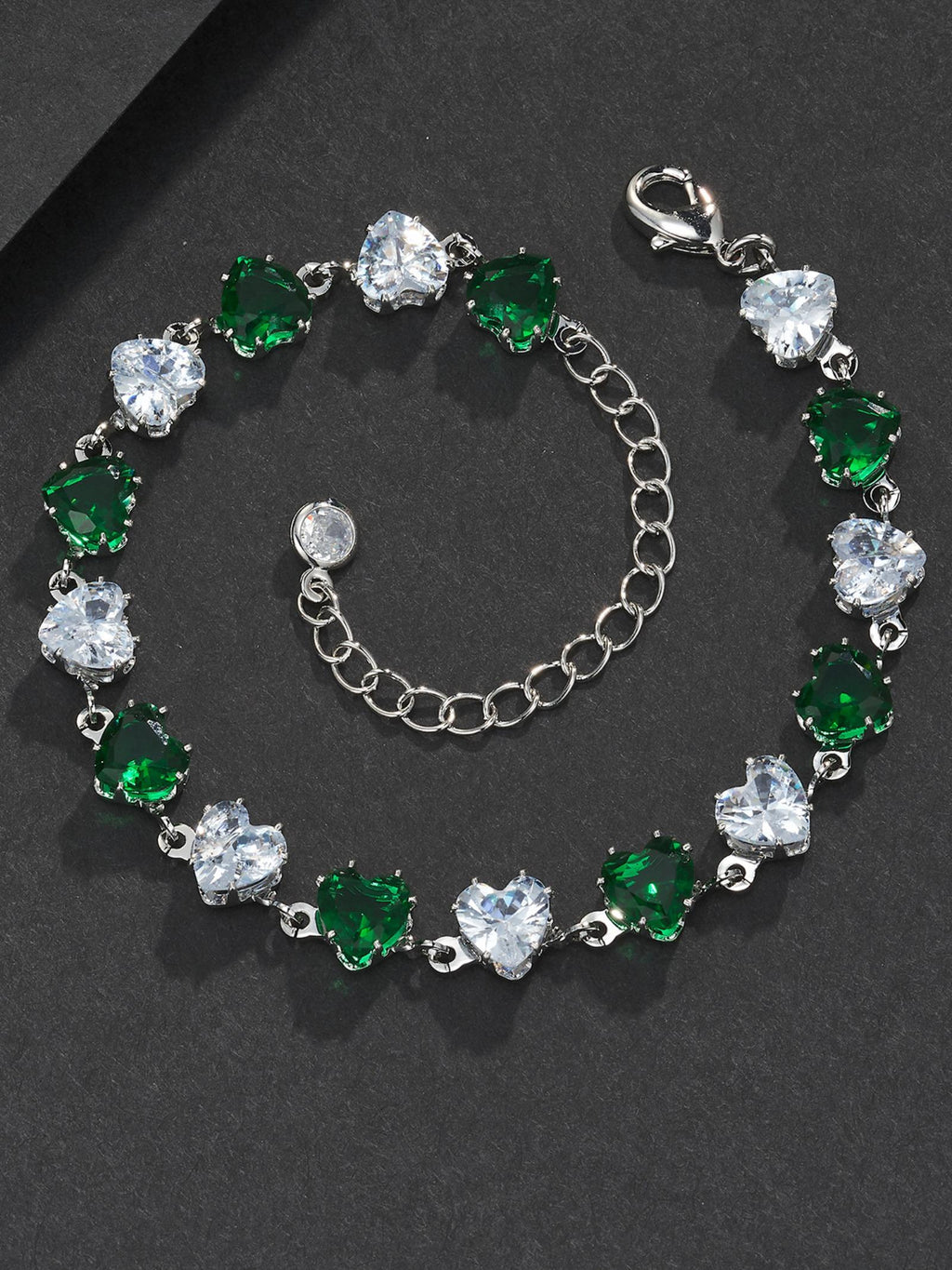 Two-Tone Green Heart Charm Bracelet