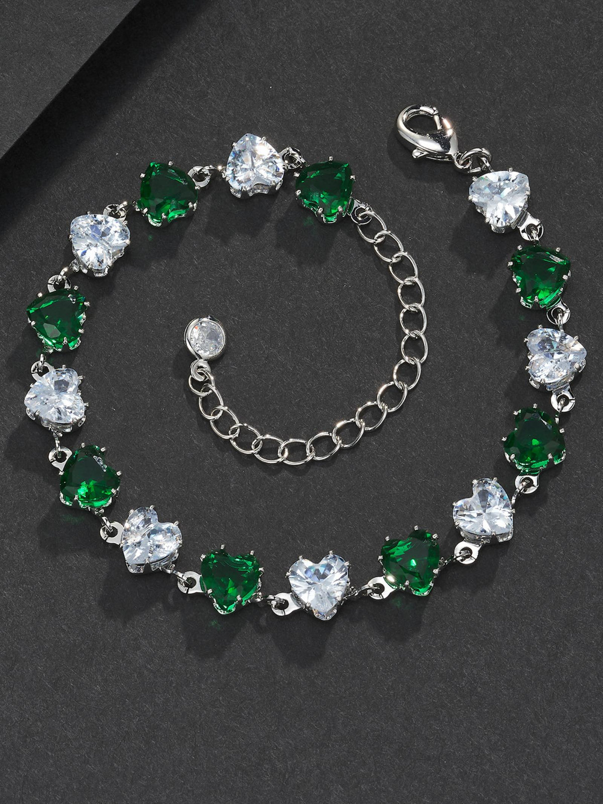 Two-Tone Green Heart Charm Bracelet