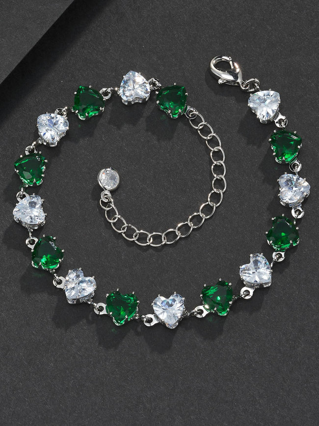 Two-Tone Green Heart Charm Bracelet Main Image